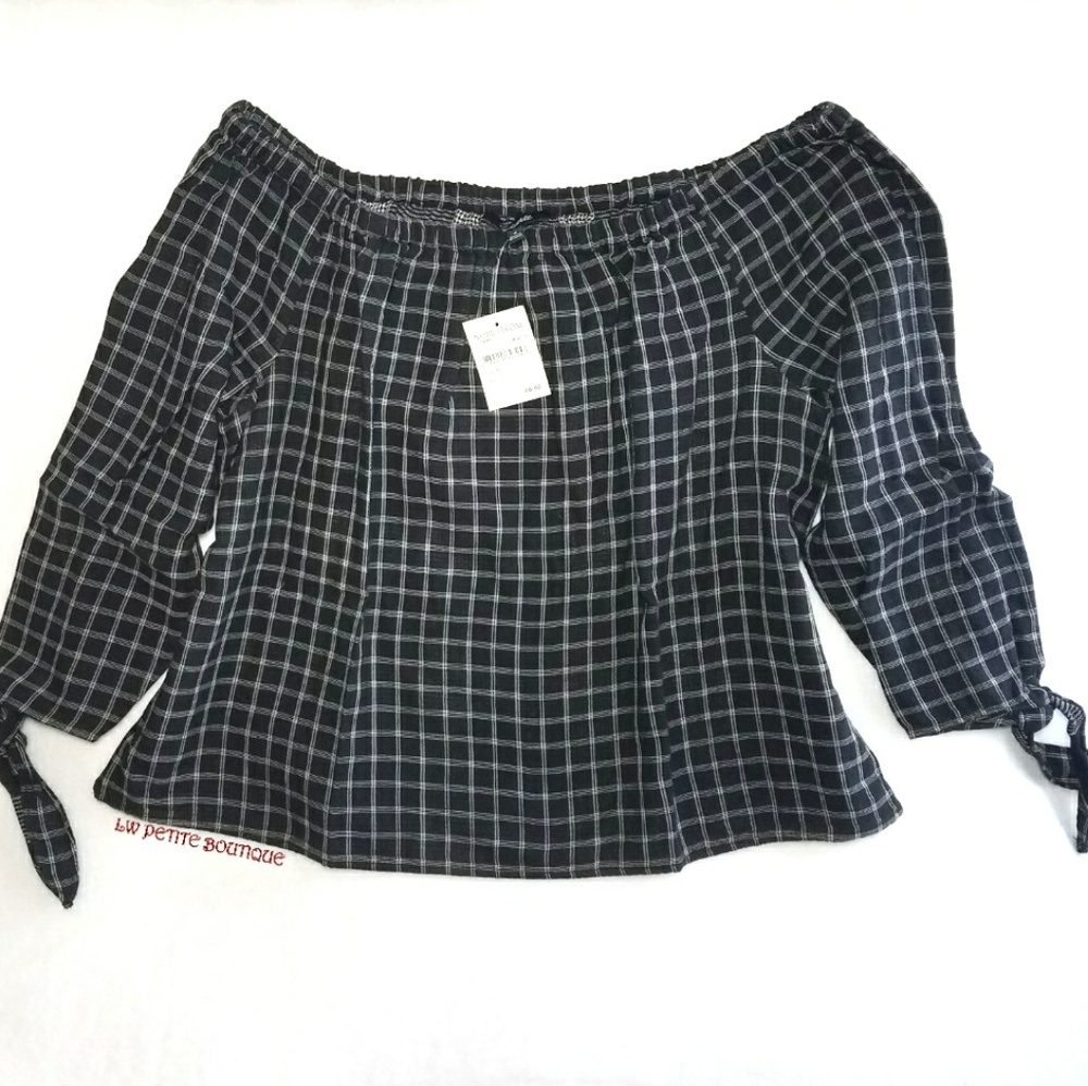 Madewell Plaid Off the Shoulder Top sz M - Picture 2 of 7